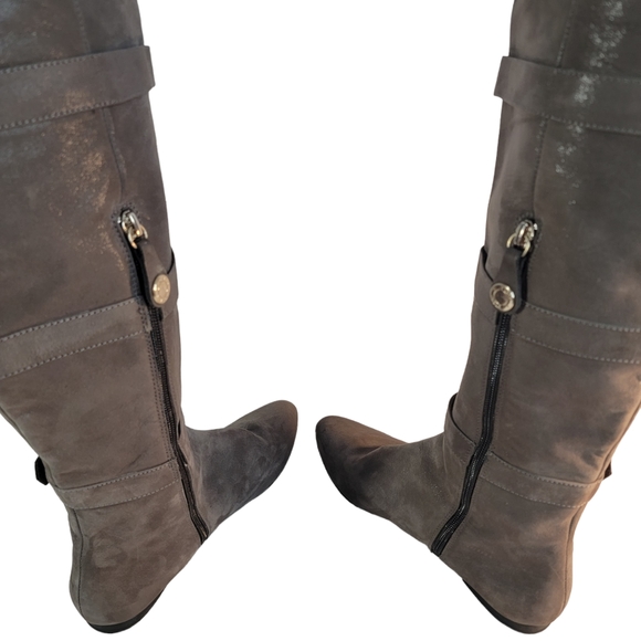 Isola Adora Carbon Brown Metallic Leather Knee High Cuffed Fashion Boot Size 7.5 - Picture 6 of 14